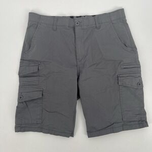 Men's Iron Flex Waist Cargo Shorts Size 34 Gray Stretch Utility 8 Pockets Hiking